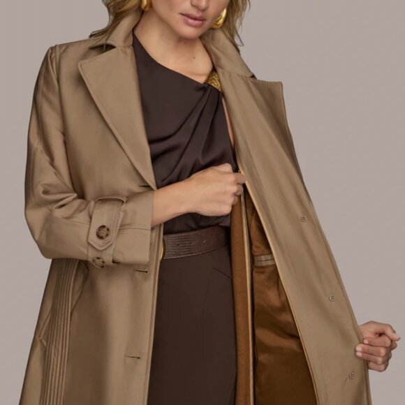 DKNY Khaki Trench Coat Size Medium - Picture 4 of 12